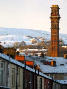 India Mill chimney, Darwen, on a winter day