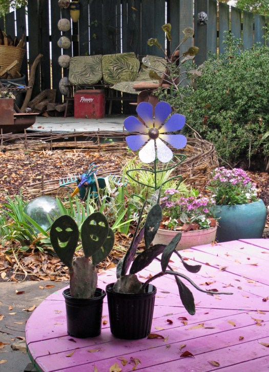 Garden scene with carved opuntia