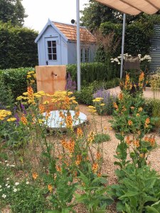 Final5 Retreat Garden: Garden shed and water feature