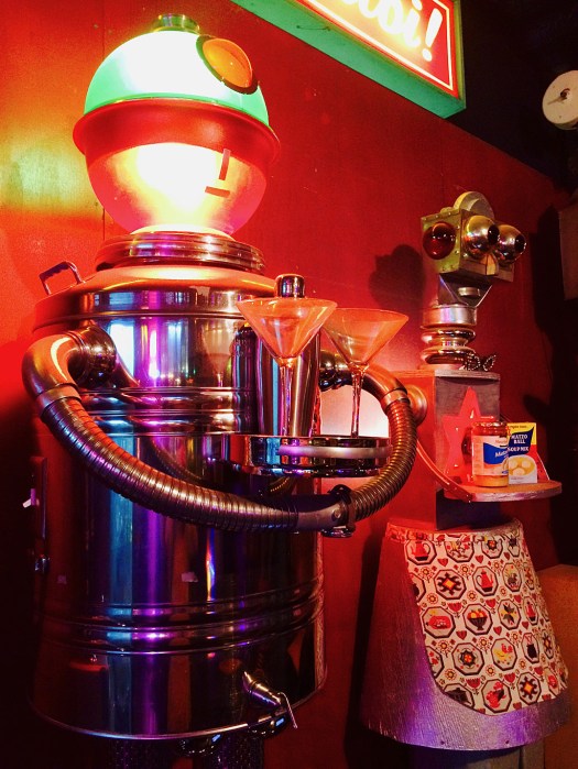 A pair of retro robots