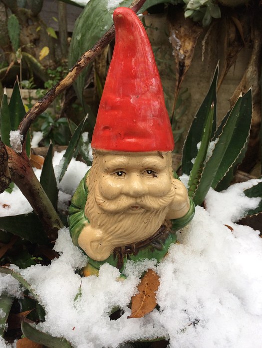 Gnome with snow to the tunic