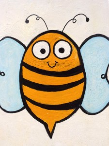 Smiling bee with blue wings
