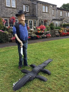 Mick Dundee scarecrow with a tyre crocodile
