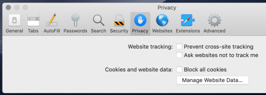 Shows the Privacy menu on Safari on a mac