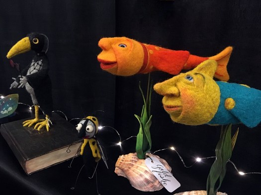Bird, bug and goldfish made from felt