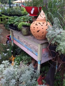 Distressed wooden table at The Arbor Gate