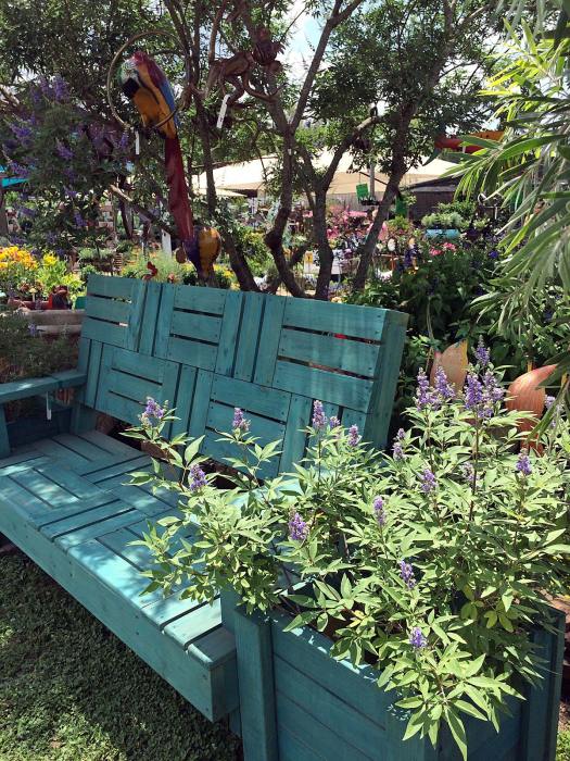 Heavy garden bench with planter painted teal