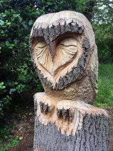 Owl carved by chainsaw artist Angel Maltby