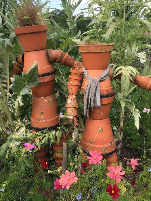 Flowerpot men in the kitchen garden at RHS Rosemoor