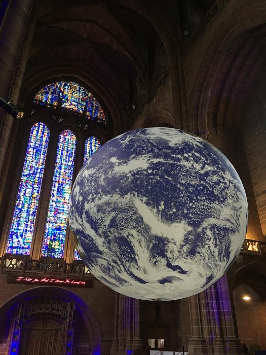 Gaia, a seven metre diameter globe, suspended in Liverpool Anglican Cathedral