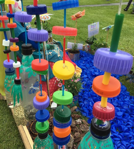 Row of hanging shakers made from recycled plastic