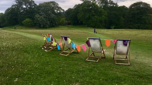 Meadow walk with deckchairs and bunting