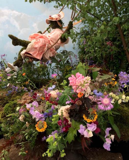 Floral recreation of The Swing by Fragonard
