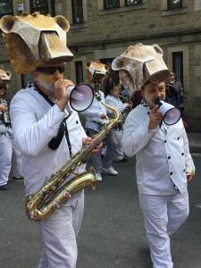 Musicians with megaphones at Handmade Parade