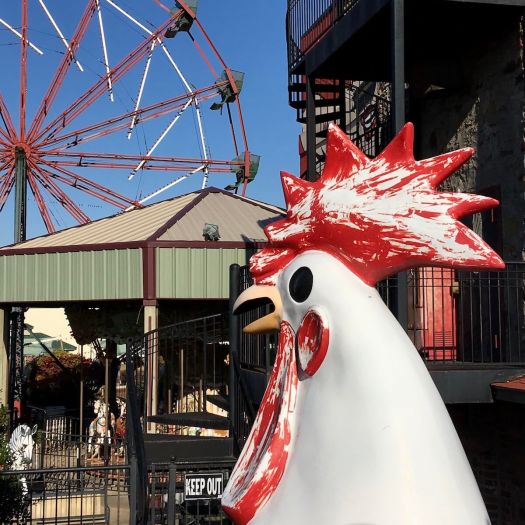 Giant red and white metal rooster