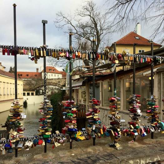 Love locks on a bridge in Prague