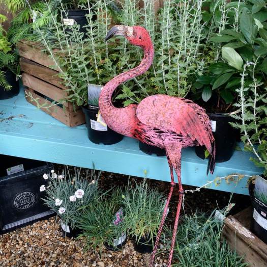 Pink flamingo made of metal