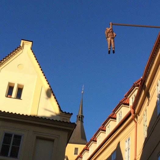 Sigmund Freud hangs from a roof by David Cerny
