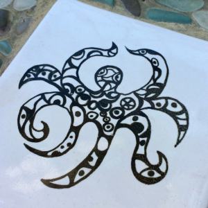 Tile with octopus cartoon