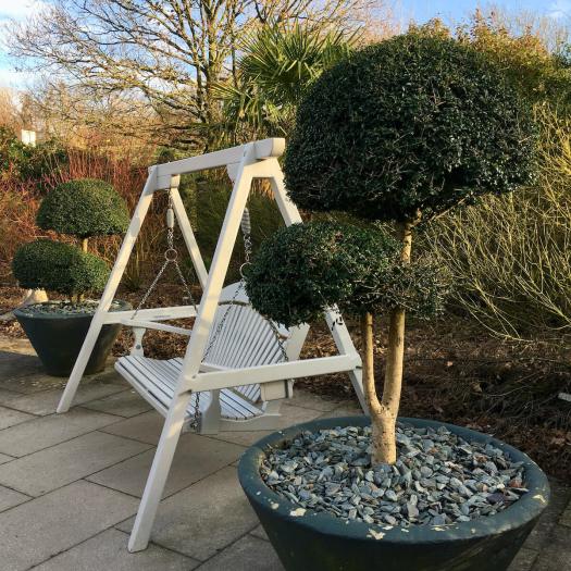 Bench swing with poodle trees at Harlow Carr
