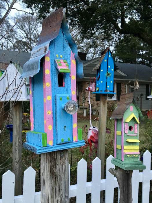 Blue birdhouses