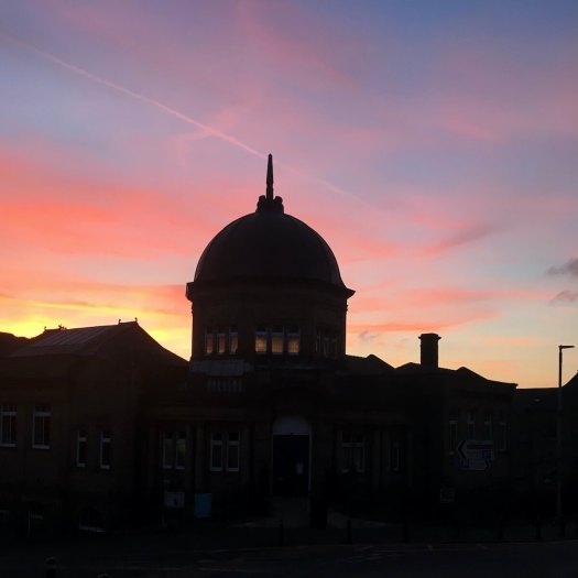 Darwen Carnegie Library silhouetted at dusk
