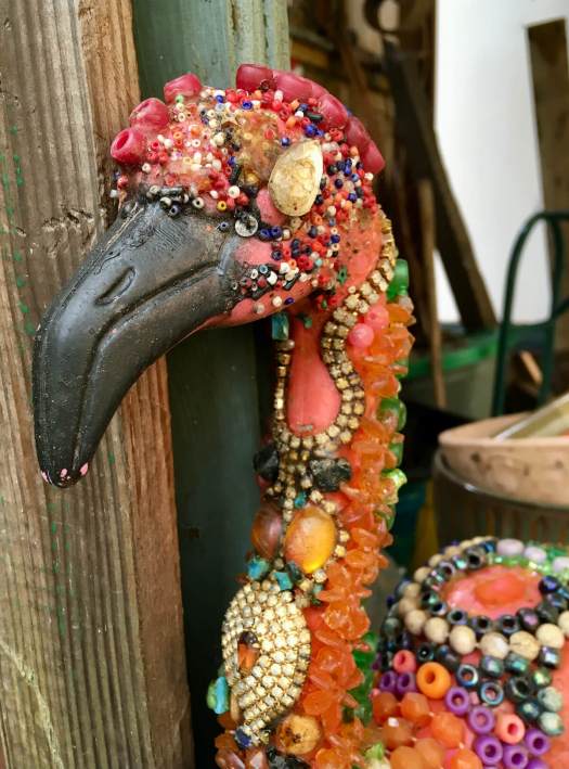 Bejewelled plastic pink flamingo