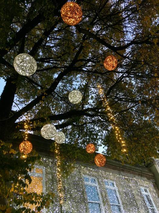 Tree decorations, Town Hall, Darwen at Christmas