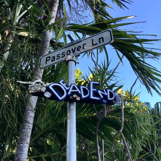 Dead End and Passover Ln sign by Key West Cemetery