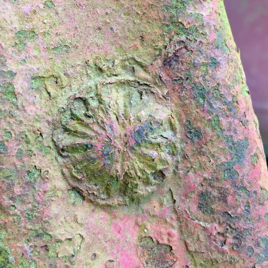 Subtle colours in old metal: green, pink metal