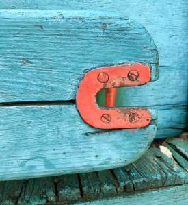 Distressed textures: turquoise wood, red metal