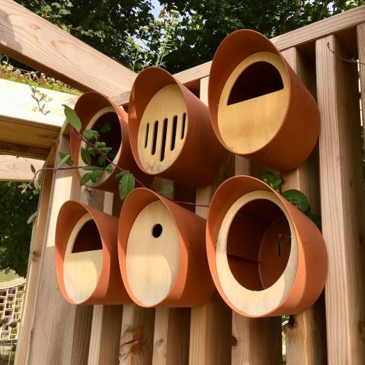 Six futuristic birdhouses