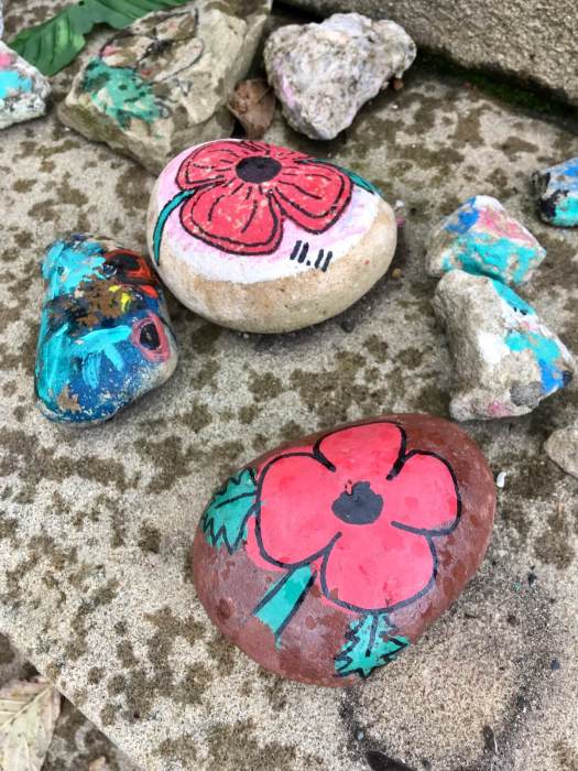 Pebbles painted for poppy day