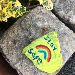 Stay safe pebble with rainbow