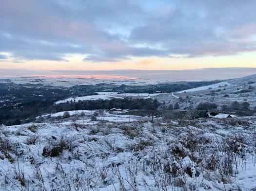 Winter sunset: view from a snowy Darwen Moor