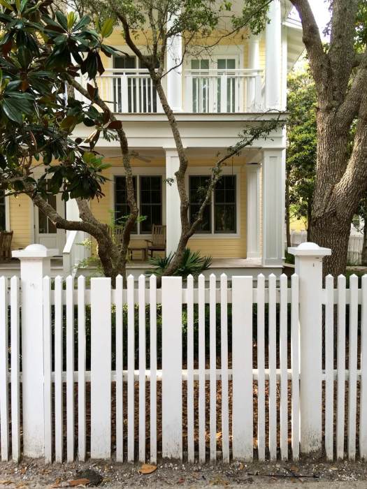 Decorative white picket fence