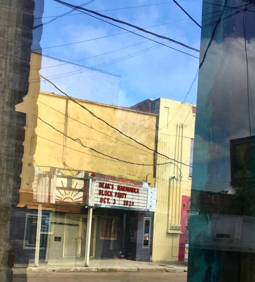 Delta Cinema in Clarksdale seen through a window