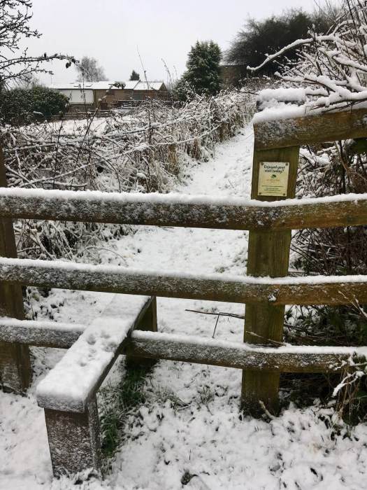 Fence and stile in snow