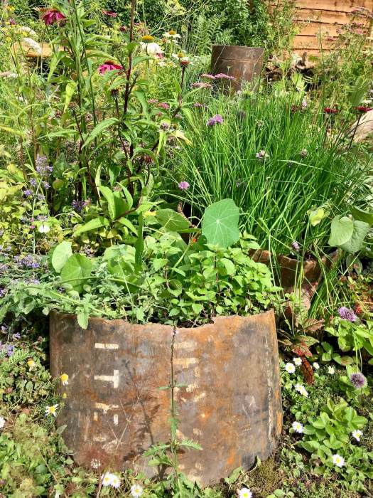 Industrial-style metal planters