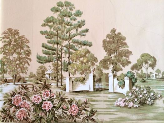 Wallpaper design: garden with an open gate