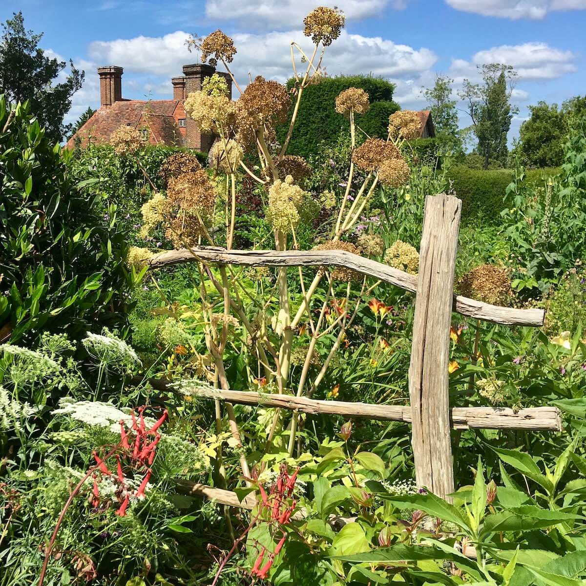 Natural wooden fence at Great Dixter