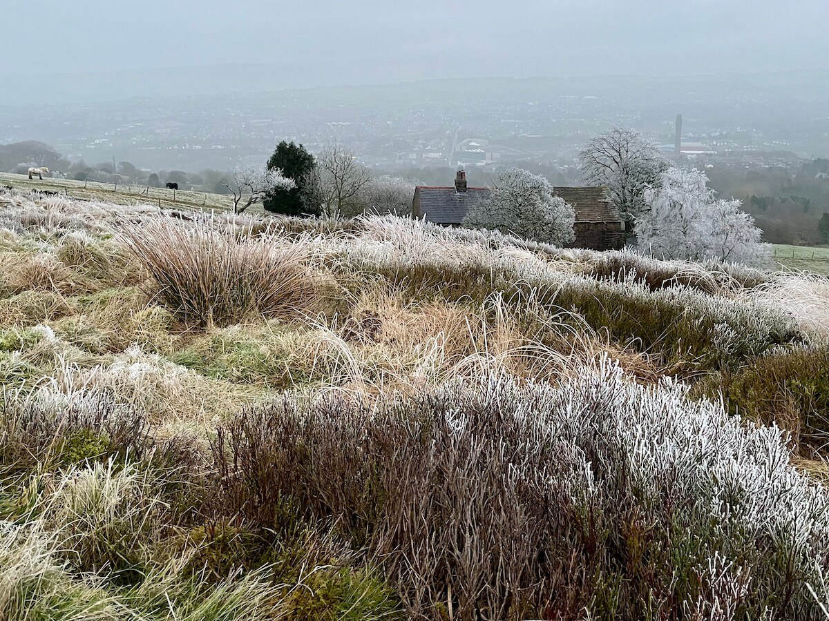 Frosted farm land on the edge of Darwen Moor