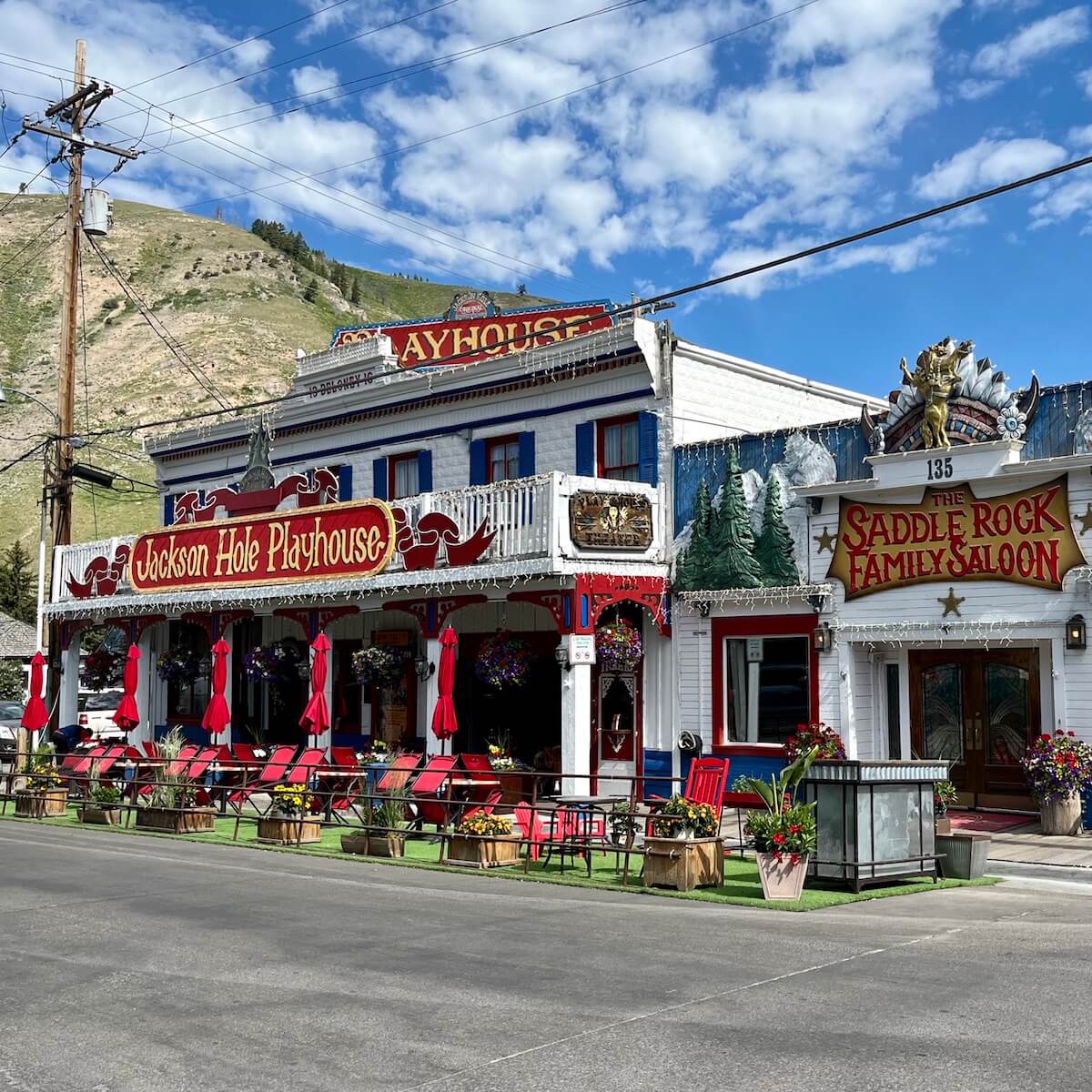 Jackson Hole Playhouse: a Western-style building with balcony railings