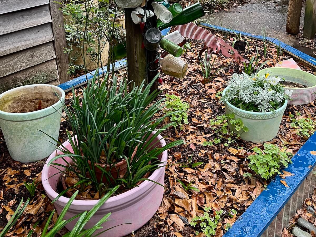 Subtle plant pot designs in greens and mauves